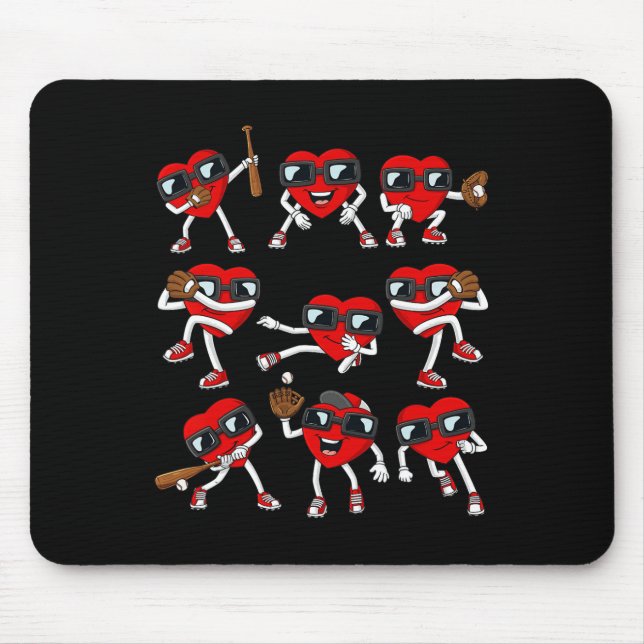 Tapis De Souris Saint-Valentin Cœur Baseball Batteur Lanceur Amuse (Devant)