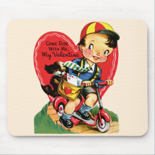 Tapis De Souris Saint-Valentin mignon vintage, garçon sur un scoot