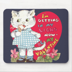 Tapis De Souris Saint-Valentin Rétro Vintage Chat Mangeant une Gla