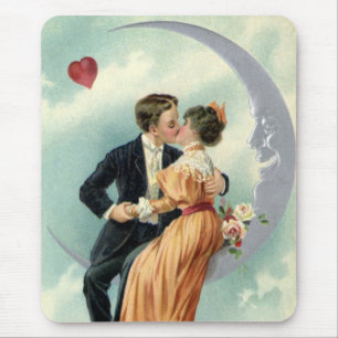 Tapis De Souris Saint-Valentin victorien vintage Baiser sur la Lun