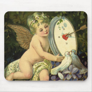 Tapis De Souris Saint-Valentin victorien vintage, oiseaux d'amour