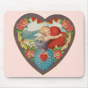 Tapis De Souris Saint-Valentin vintage, cœurs de chérubin victorie