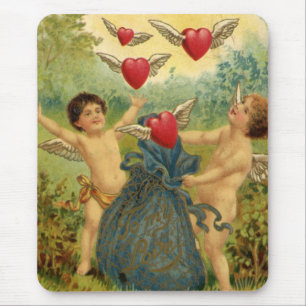 Tapis De Souris Saint-Valentin vintage, cœurs de chérubins victori