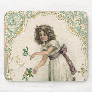 Tapis De Souris Saint-Valentin vintage, fille victorienne avec des