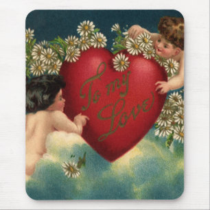 Tapis De Souris Saint-Valentin vintage victorien Chérubins au Para