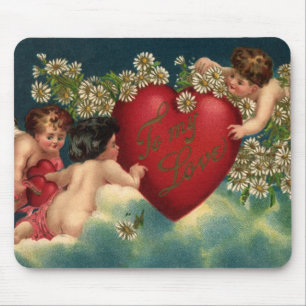 Tapis De Souris Saint-Valentin vintage victorien Chérubins au Para