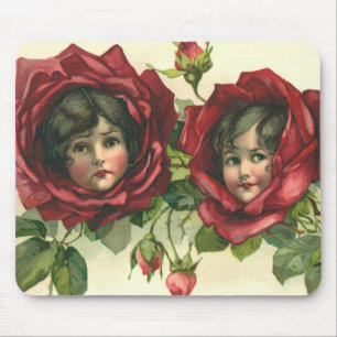 Tapis De Souris Saint-Valentin vintage, visages victoriens dans le