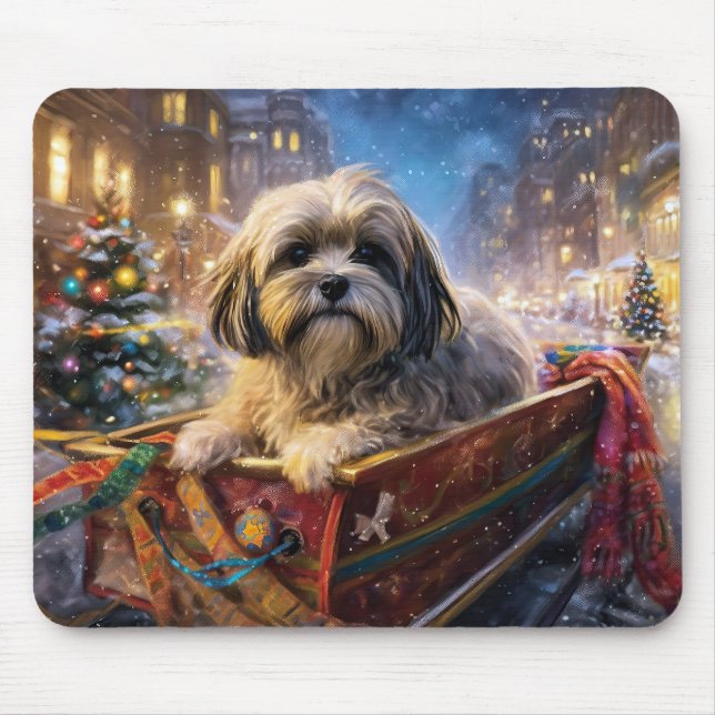 Tapis De Souris Saison Festive de Noël de Lhasa Apso (Devant)