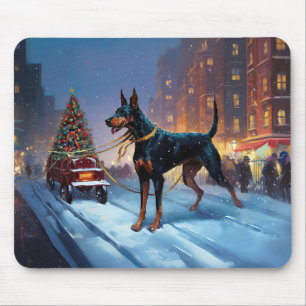 Tapis De Souris Saison Festive de Noël Doberman
