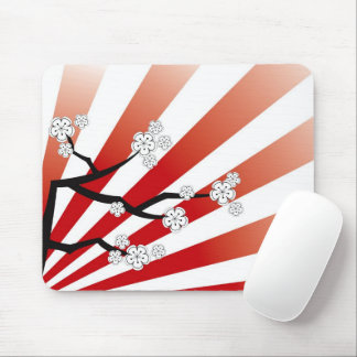 Tapis De Souris Sakura Sunrise Zen Stripes Fleurs de cerises blanc