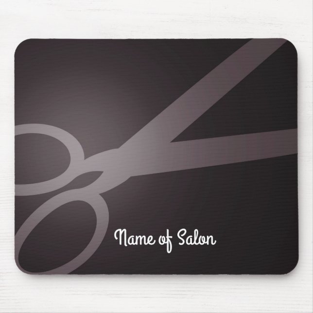 Tapis De Souris Salon de coiffure Brown foncé ciseaux blancs (Devant)