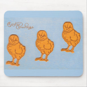 Tapis De Souris Salutations de Pâques Chicks Bleu