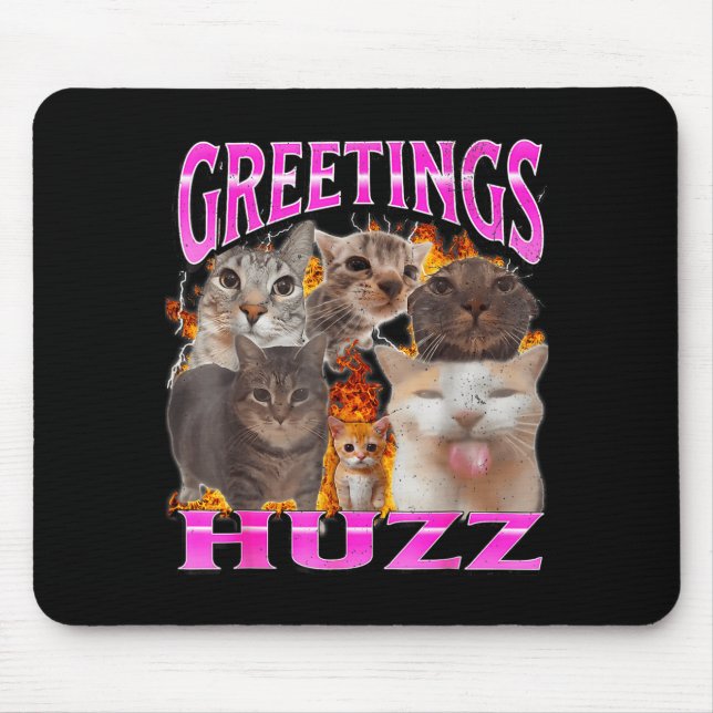 Tapis De Souris Salutations Huzz Mème de Chat Drôle Contrefaçon Gr (Devant)
