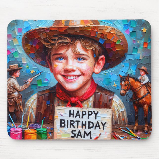 Tapis De Souris SAM ~ Zany Cowboy cadeau d'anniversaire ~ (Devant)
