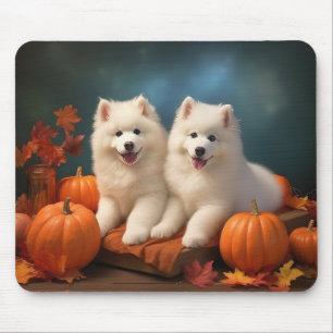 Tapis De Souris Samoyed Chiot Automne Citrouille de plaisir