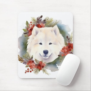 Tapis De Souris Samoyed Christmas Wreath Festive Pup