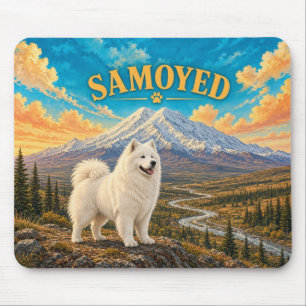 Tapis De Souris Samoyed, Pente de Denali Aquarelle Vintage