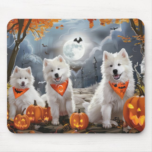 Tapis De Souris Samoyède Halloween Ensorcelé (Devant)