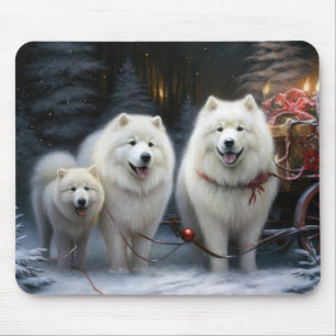 Tapis De Souris Samoyède Neigeux Traîneau Décor de Noël