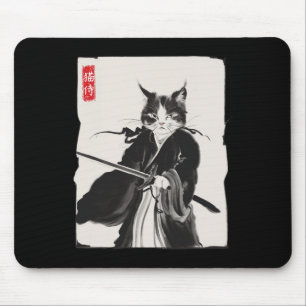 Tapis De Souris Samurai Cat Warrior Ink Art Drôle Style Japonais