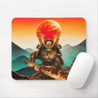 Tapis De Souris Samurai Cat Warrior Sunset NonSlip Gaming Mousepad