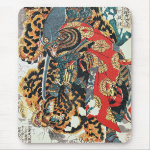 Tapis De Souris Samurai combat un tigre, Kuniyoshi, Ukiyo-e