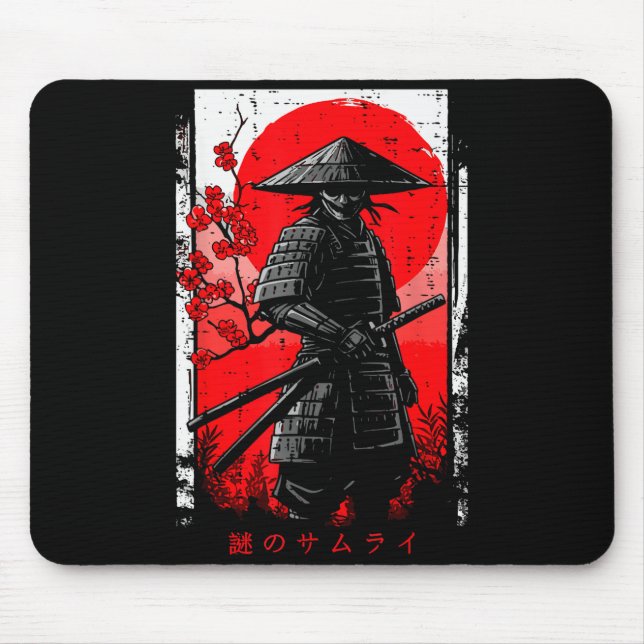 Tapis De Souris Samurai Red Sun Cherry Blossoms Japanese Art Men W (Devant)