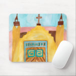 Tapis De Souris San Jose de Gracia Church Colorful Watercolor<br><div class="desc">Inspired by a visit to the high deserts of New Mexico. Hand painted by me for you. Add or edit your own text if you like to customize it. Be sure to check out my shop for more fun stuff! If you purchase it, thank you! Please share with me on...</div>