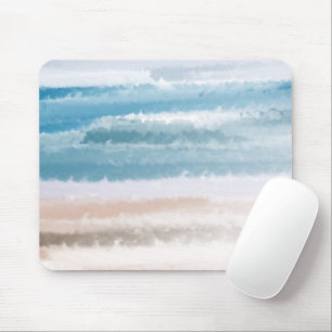 Tapis De Souris Sandy Beach Ocean Waves Aquarelle Abstraite