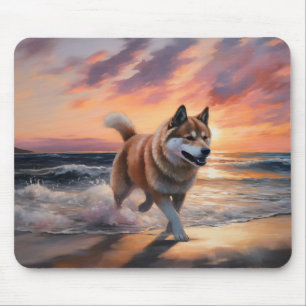 Tapis De Souris Sandy Paws Akita Chien sur le coucher du soleil de
