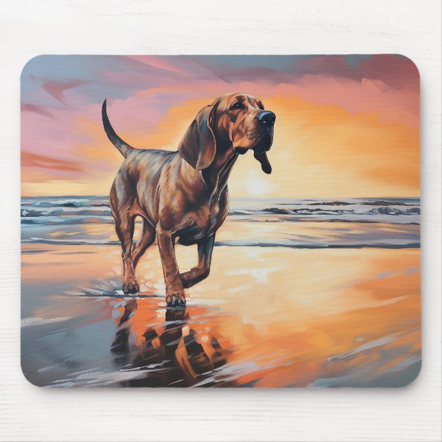 Tapis De Souris Sandy Paws Bloodhound Dog on Beach Sunset (Devant)