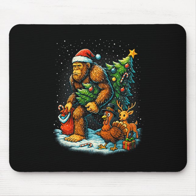 Tapis De Souris Santa Bigfoot Christmas Tree Turkey Reindeer Thank (Devant)