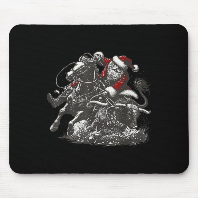 Tapis De Souris Santa Bulldogging Christmas Cowboy Santa Rodeo Xma (Devant)