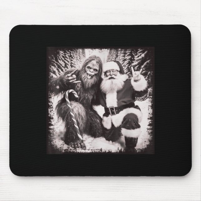 Tapis De Souris Santa Claus And Sasquatch Bigfoot Funny Joyful Sno (Devant)