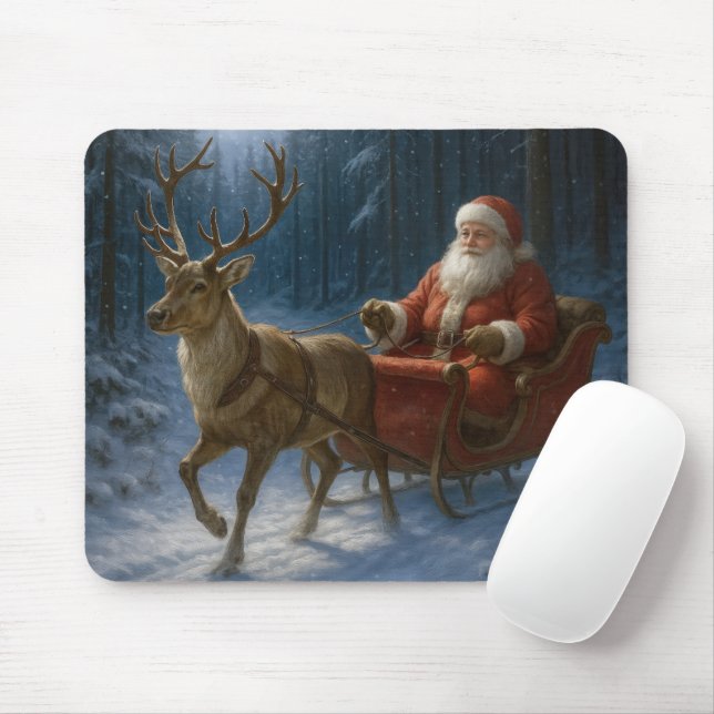 Tapis De Souris Santa Claus Driving a Sleigh (Avec souris)