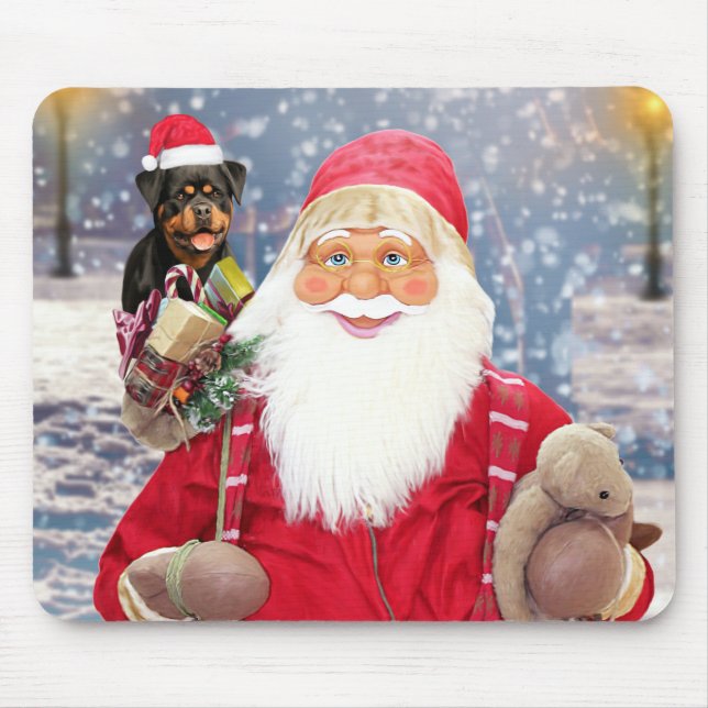 Tapis De Souris Santa Claus w Christmas Gifts Rottweiler Chien (Devant)