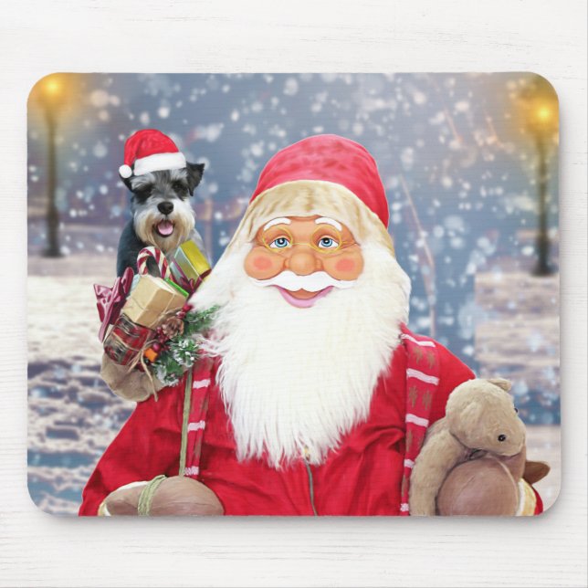 Tapis De Souris Santa Claus w Christmas Miniature Schnauzer Chien (Devant)