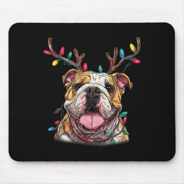 Tapis De Souris Santa English Bulldog Reindeer Light Christmas  (Devant)