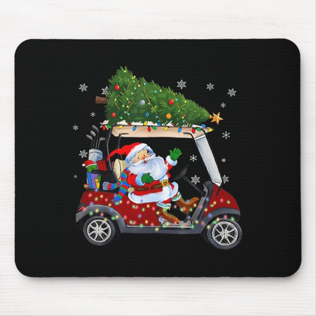 Tapis De Souris Santa Golf Cart Christmas Tree Lights Xmas Golfer  (Devant)