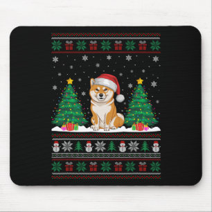 Tapis De Souris Santa Hat Shiba Inu Chien Feux de Noël
