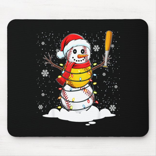 Tapis De Souris Santa Hat Snowman Xmas Funny Baseball Softball Chr (Devant)