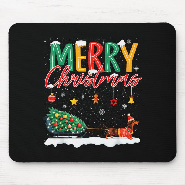 Tapis De Souris Santa Merry Christmas Dachshund Sleigh Dog Lover X (Devant)