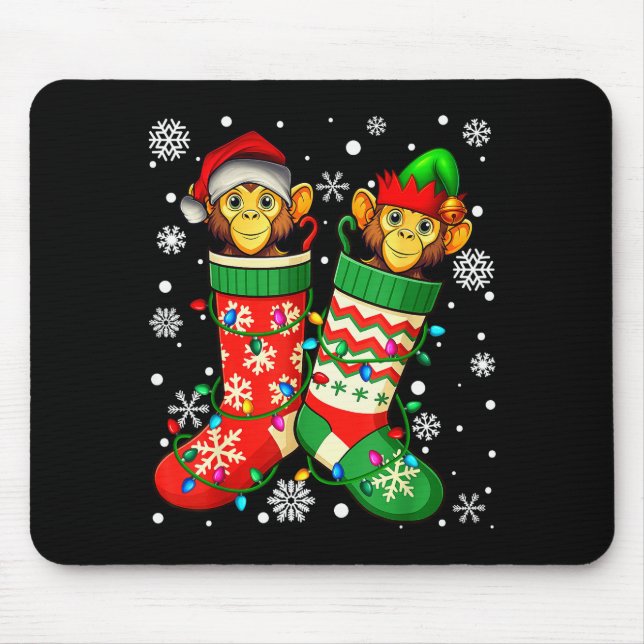 Tapis De Souris Santa Monkey Animal In Christmas Socks Men Women  (Devant)