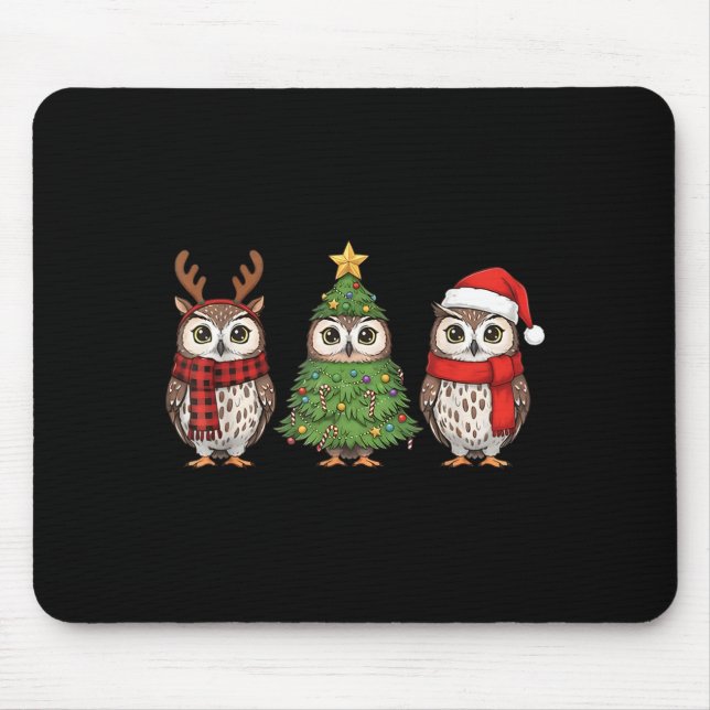 Tapis De Souris Santa Owl Christmas Tree Owl Lover Animal Xmas Paj (Devant)