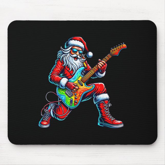Tapis De Souris Santa Playing Guitar Musician Guitarist Christmas  (Devant)