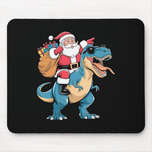 Tapis De Souris Santa Riding Dinosaur T Rex Christmas Boys Men Gir (Devant)