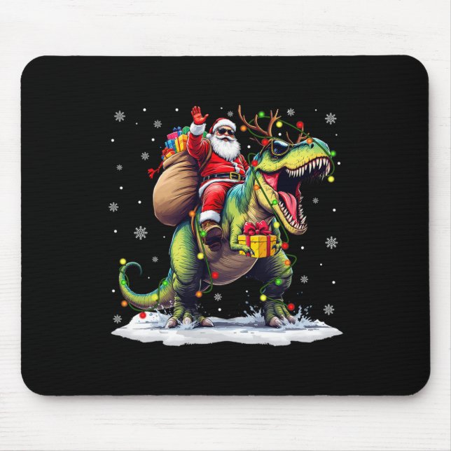 Tapis De Souris Santa Riding Dinosaur T Rex Christmas Boys Men Xma (Devant)