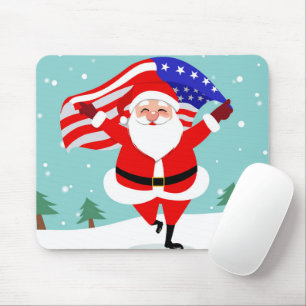 Tapis De Souris Santa running with american flag