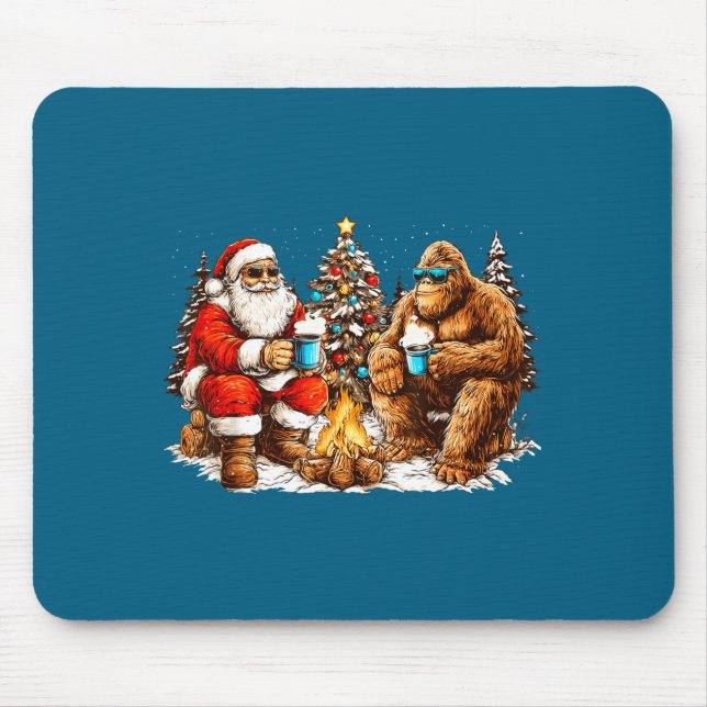 Tapis De Souris Santa With Bigfoot Christmas Campfire Funny Sasqua (Devant)