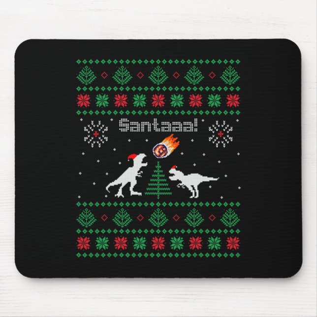 Tapis De Souris Santaaa Dinosaur Ugly Christmas Sweater  (Devant)